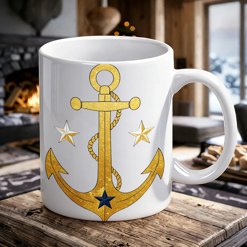 

Luxury Gilded Anchor Ceramic Mug, Coffee Mug, Milk Cup, Office Tea Cup, Drinking Cup, Gift for Friends, Fade-Resistant