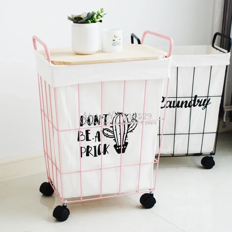 

Metal Dirty Clothes Storage Basket Wrought Iron Hamper Bathroom Laundry Tools with WheelsToy Storage Baskets New Arrivals