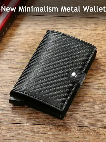 Carbon Fiber Credit Card Holder Wallet Men Rfid Smart Metal Thin Slim Pop Up Minimalist Wallet Small Black Purse Metal Vallet