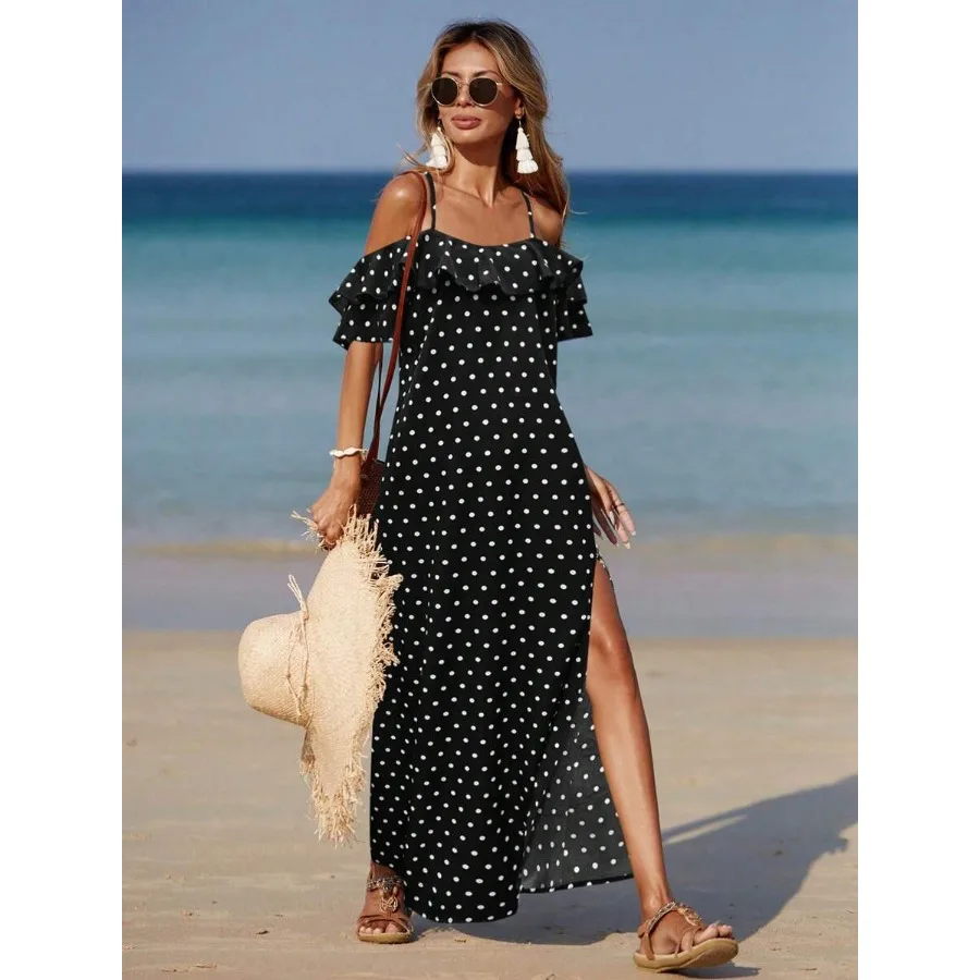 

【New style】Breezaya Women's Spaghetti Strap Shoulder Strap Split Simple Casual Dress