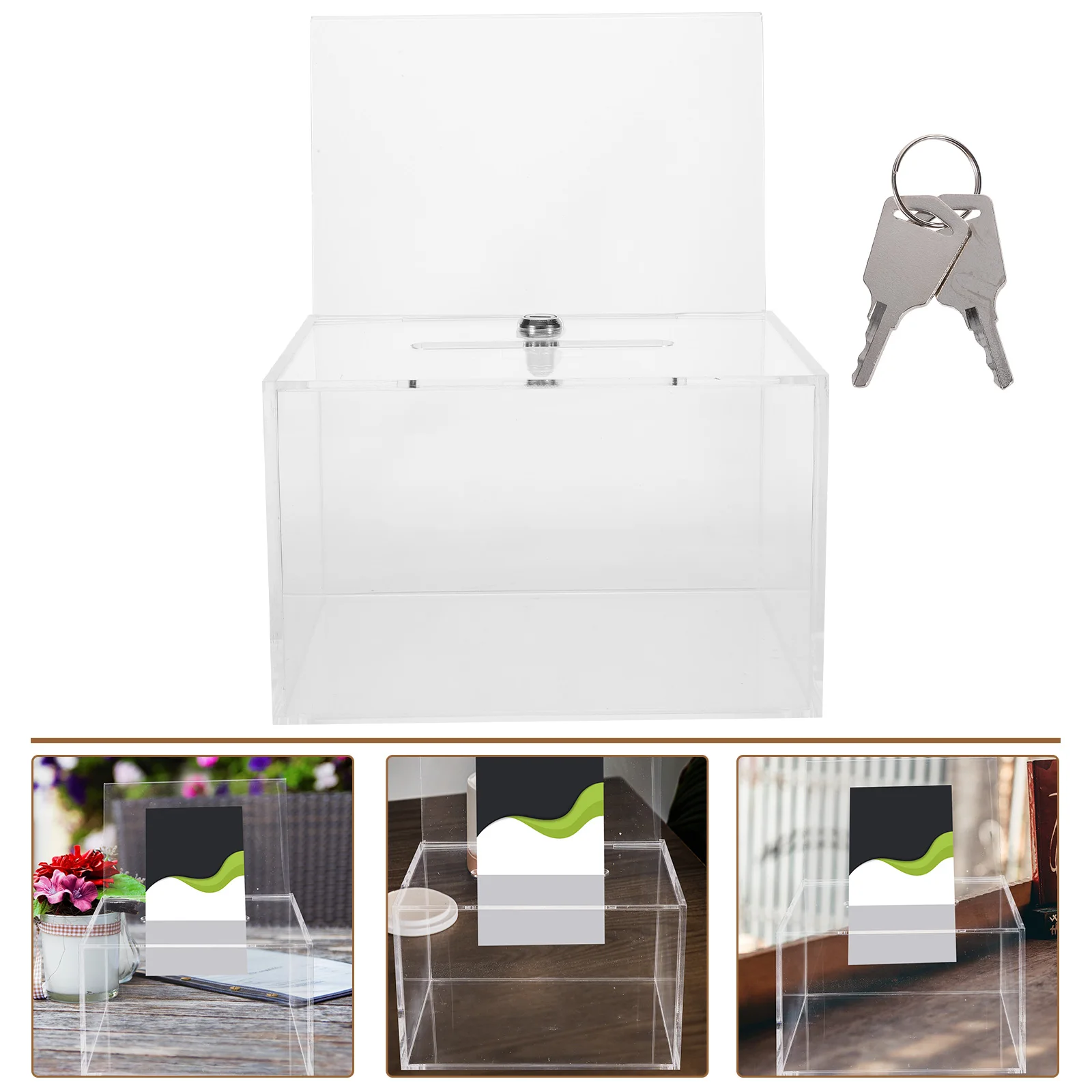 

1 set 1 Set Clear Acrylic Voting Box Lock Donation Storage Letter Collection Public Suggestion Ballot Complain Box Fundraising