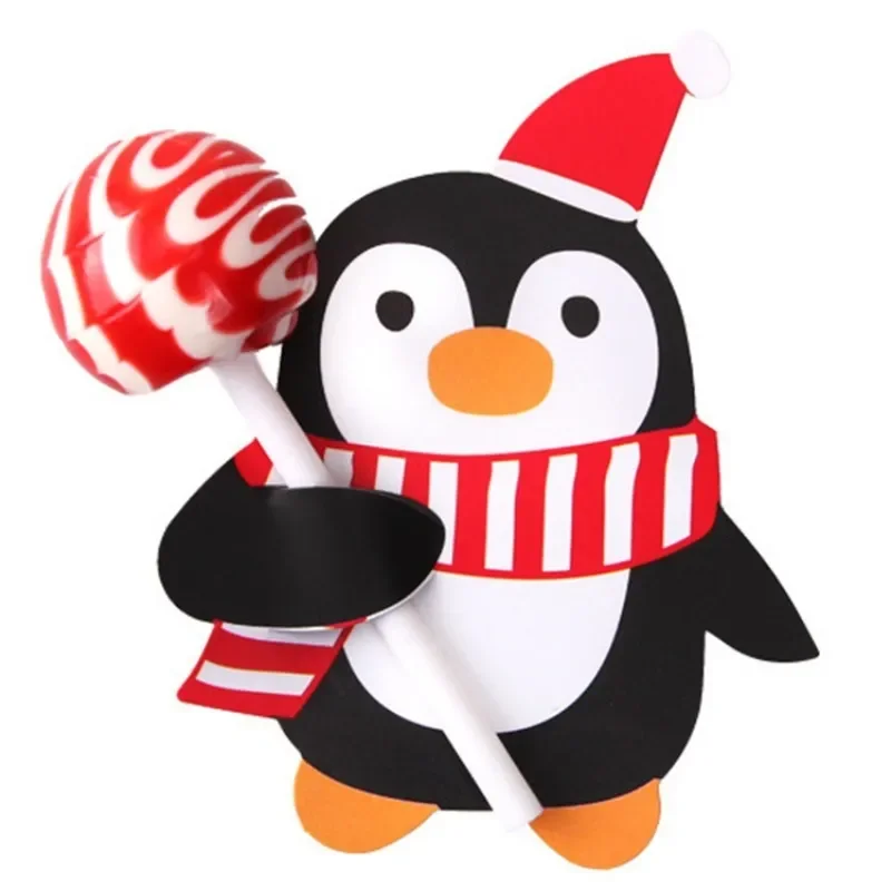 Christmas Lollipop Paper Cards Cartoon Santa Claus Penguin Snowman Kids Candy Gifts Package Wrapping New Year Party Decoration