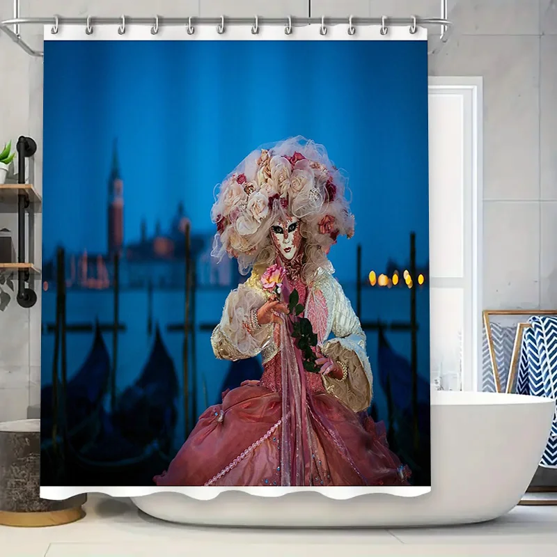 

Elegant Venetian Carnival Masquerade Ball Gown Shower Curtain Vintage Baroque Theater Drama Backdrop Home Decor