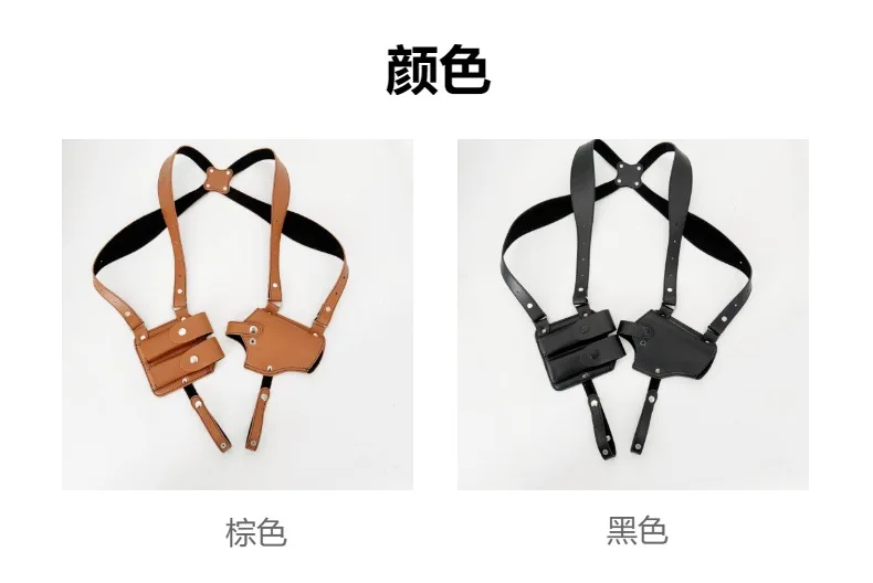 Étui tactique 1911 en cuir véritable pour l'extérieur, avec pochette pour magazines, double épaule, sous les bras, étui pour pistolet en cuir de vache