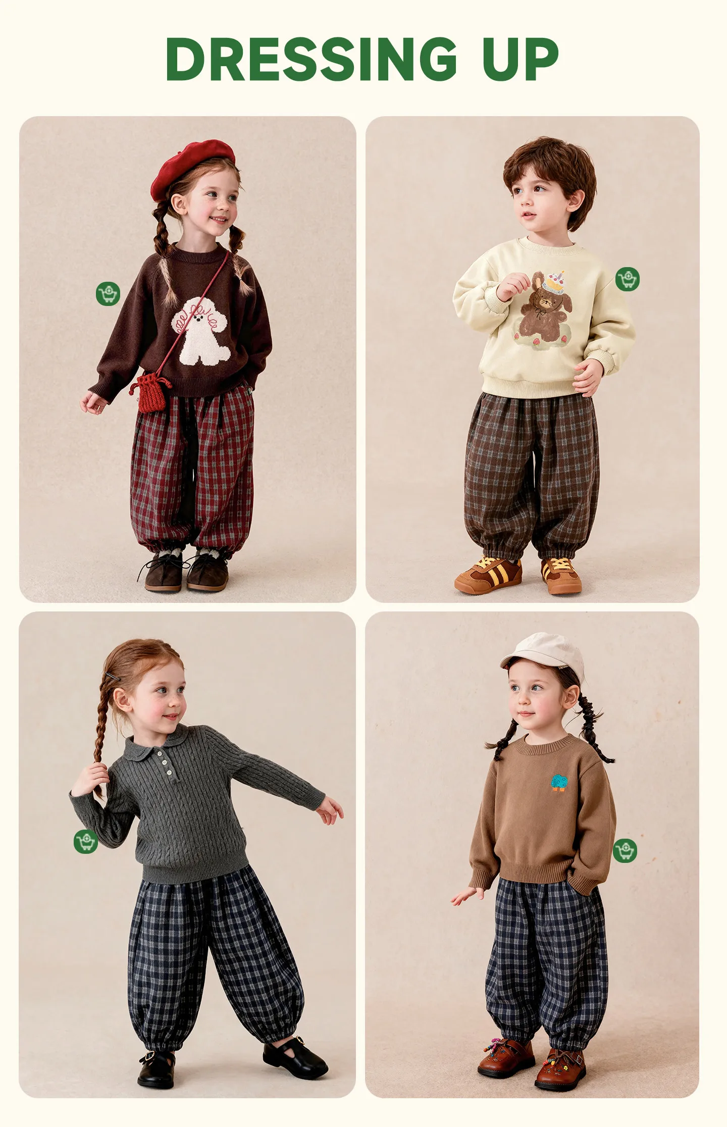 Amila 2026 Herbst Neue Kinder-Freizeithose Vintage Kariert Wolle-Optik Häschen-Applikation Laternenhose Modisch Bequem Tägliche Lange Hose – Detail 1
