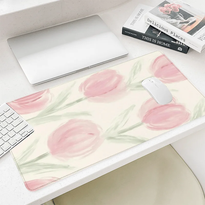 

Игровой коврик для мыши Pink Tulip Floral XXL, несколько размеров, резиновый, нескользящий, с прошитыми краями, 900x400, настольный коврик, аксессуары для офиса и геймеров, 1 шт.