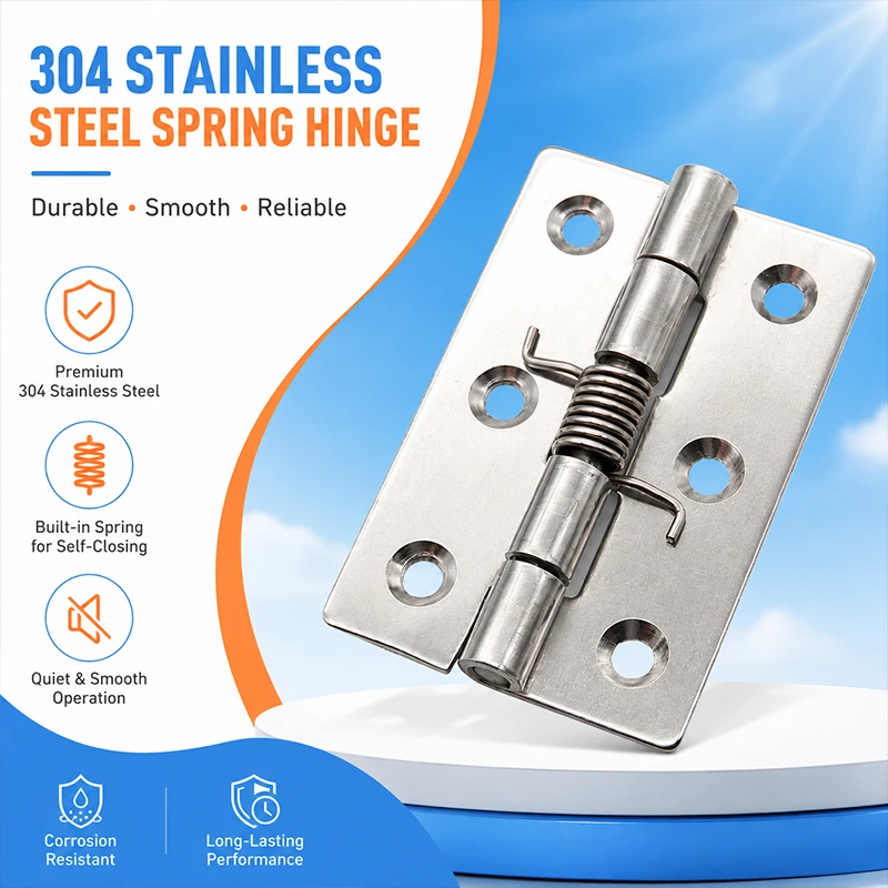 

Industrial Spring Hinge 304 Stainless Steel Self-Closing Auto Return Door Hinge for Equipment Cabinet Heavy Duty