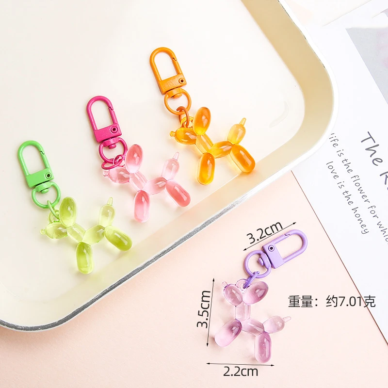 Mini Balloon Dog Keychain Most Popular Cartoon Transparent Puppy Acrylic Pendant Animal Keyring for Girls Gift