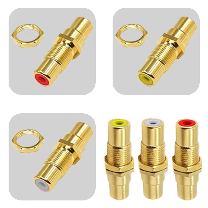 

Gold-plated Dual RCA Connector RCA Female To Female Conversion Plug Female Socket Straight Adapter with Screw Nuts