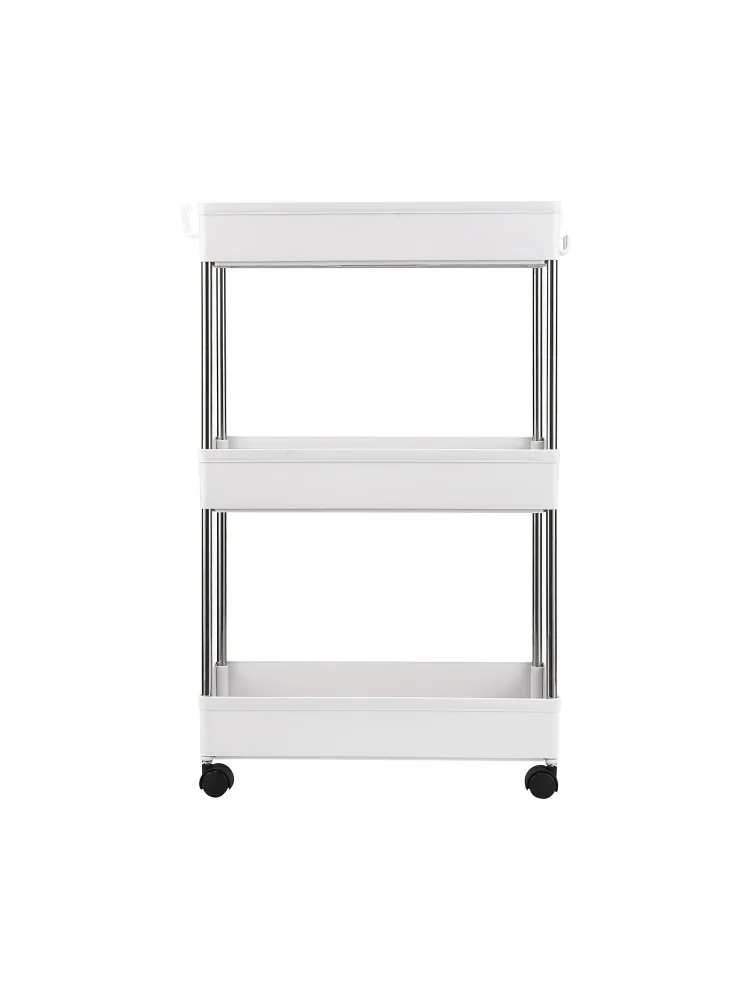 3-Tier Slide-Out Storage Cart Rolling Multi-Function Trolley Storage Rack Mobile Storage Organizer for Kitchen, Bedroom