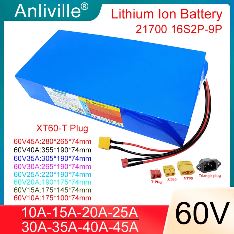 

60V 10Ah 15Ah 20Ah 25Ah 30Ah 35Ah 40Ah 45Ah 21700 Lithium battery pack 3000W High Power For 67.2V E-motorcycle Tricycl
