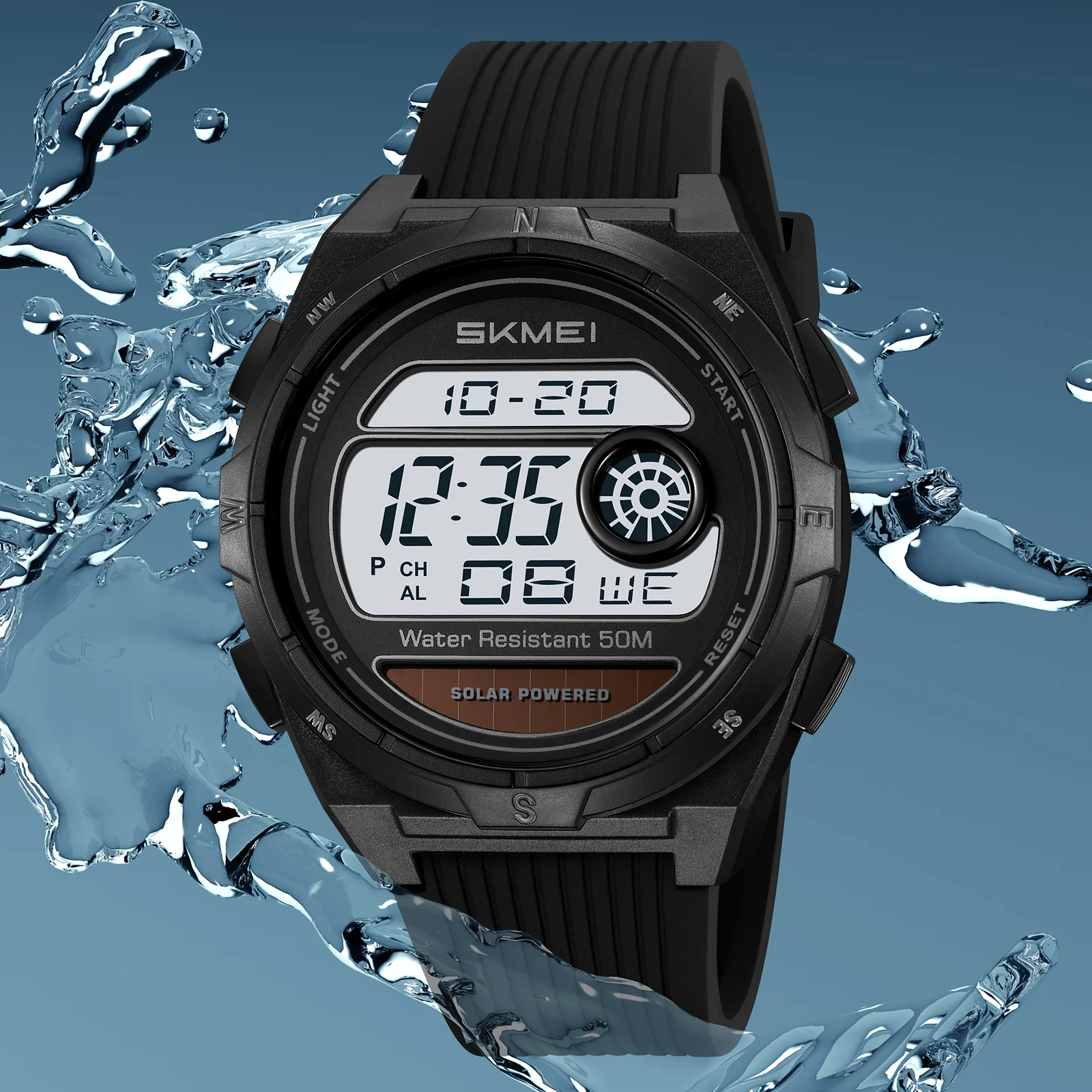 

SKMEI 2436 Solar Digital Watch 50M Waterproof Men’s Sports Wristwatch EL Light Stopwatch for Men Outdoor Activities Casual Wear