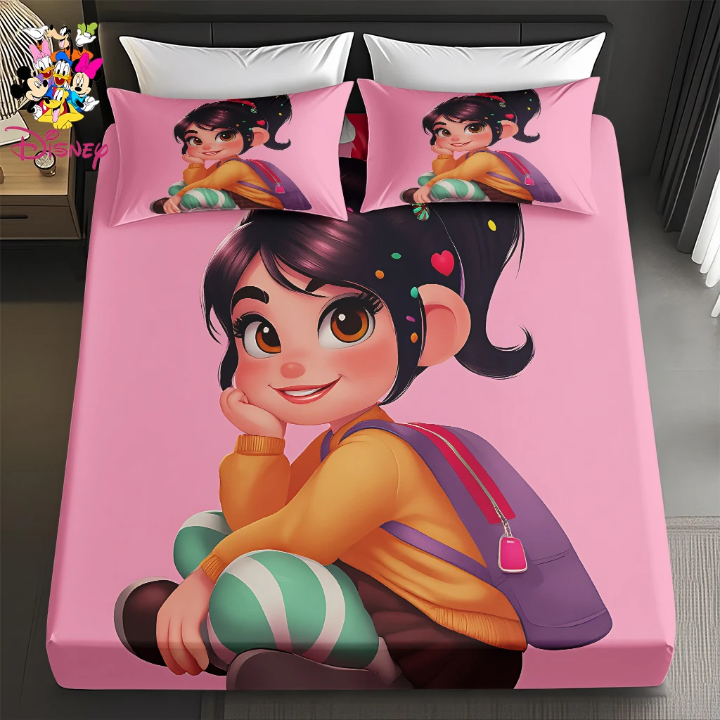 2/3 قطعة مجموعة ملاءات ديزني فانيلوب المجهزة، طباعة رقمية مريحة ولطيفة وناعمة مناسبة لغرف النوم المنزلية/غرف الضيوف/المهاجع