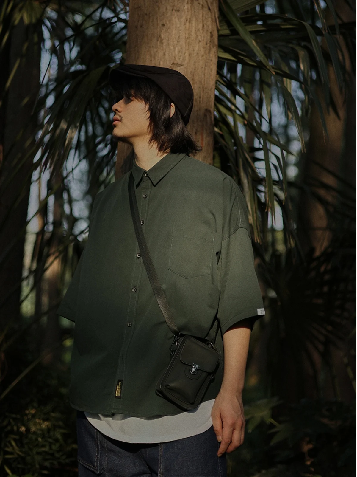 

Retro Oversize Loose Short Sleeve Pure Color Shirt for Youth Summer Season Japanese Style Sharp Collar Vintage Shirt Jacket