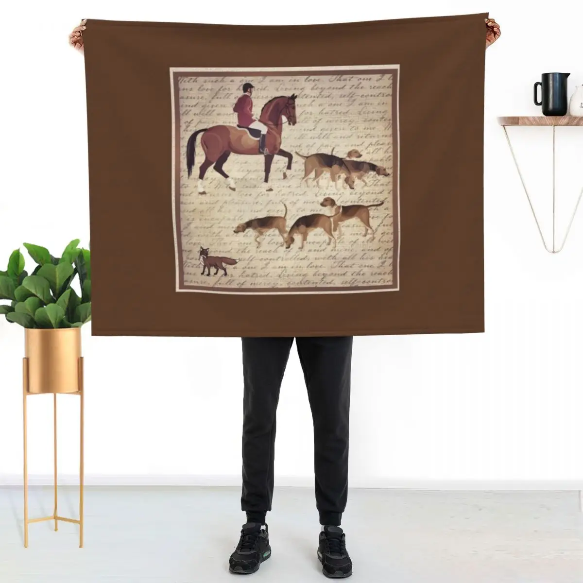 vintage handwriting foxhunt equestrian print Throw Blanket Summer Plaid warm winter Hairys Blankets For Baby Blankets