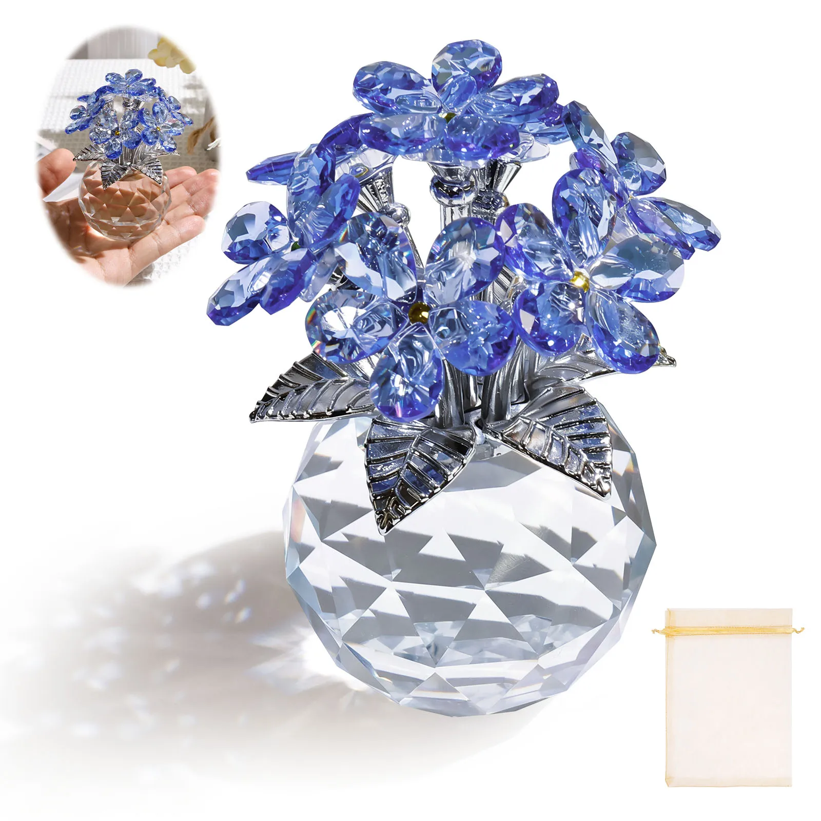 

Faux Crystal Flower Bouquet Figurine Elegant Crystal Ornament Decorative Floral Figurine Ornaments for Living Room Home Decor