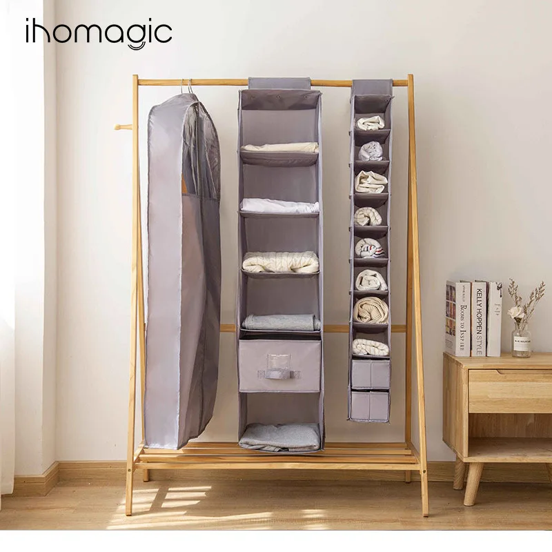 6/10 Layer Home Clothes Wardrobe Hanging Organizer Bag for Bedroom Wall-mounted Clothing Storage Bag