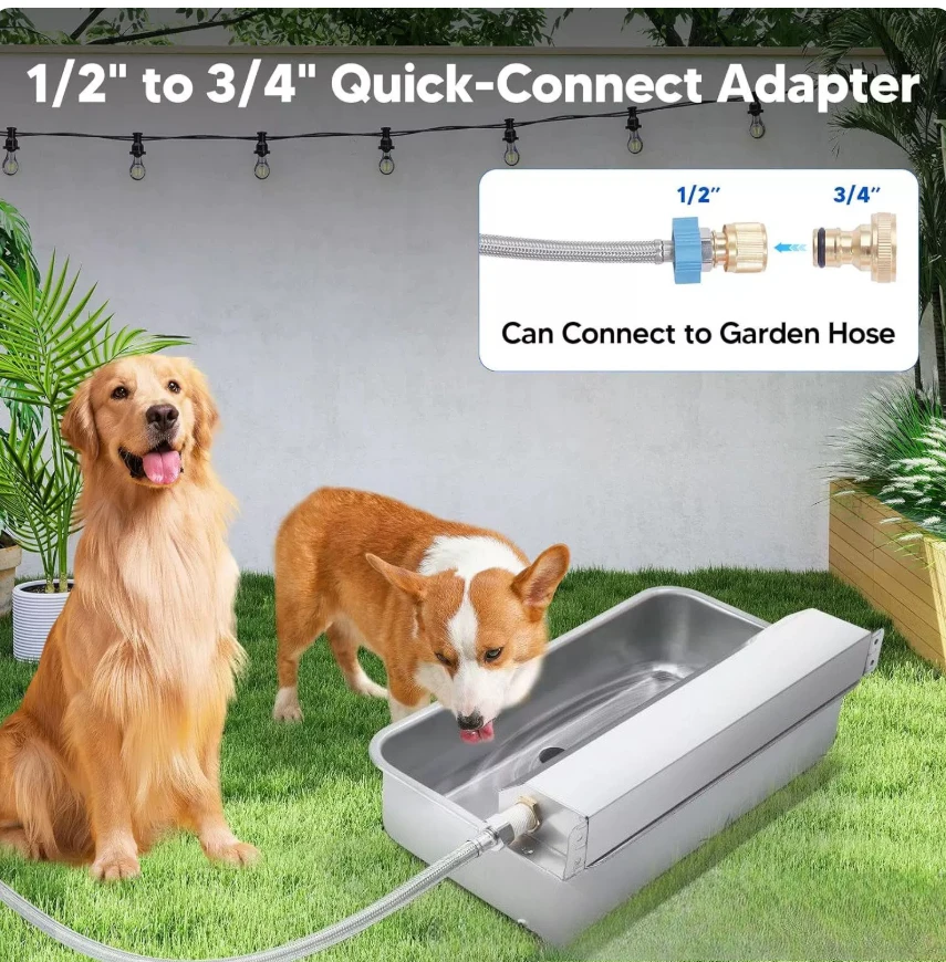 Stainless Steel Outdoor Pet Feeder Auto-Fill Feature 304 Product Animal Drinkers Dog Water Dispenser