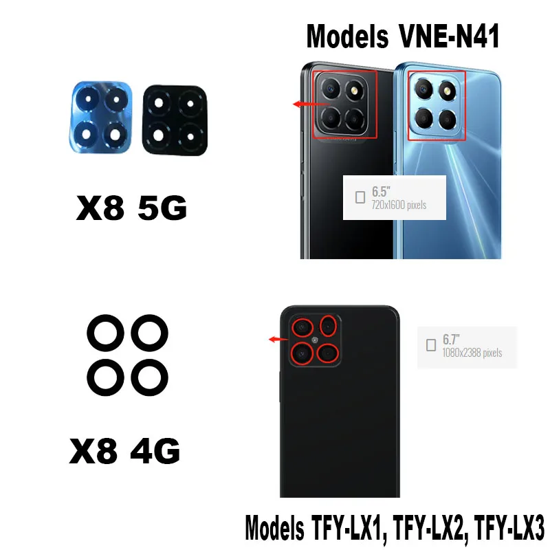 For Huawei Honor X5 X6 X7 X8 X9 X8A X9A X7A X6A 4G 5G Back Camera Glass Lens Rear Camera Glass With Adhesive Sticker Glue
