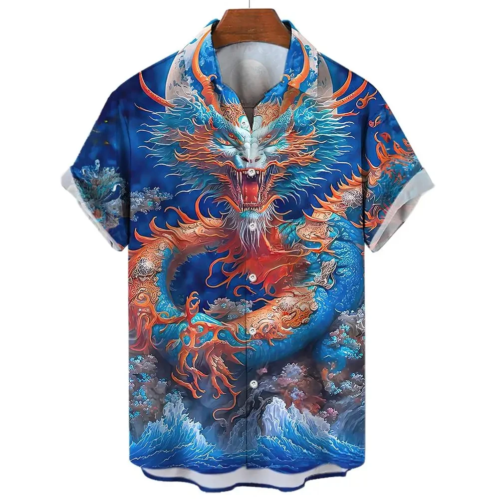 2024 Hemden für Männer 3d Drachen gedruckt Strand party Bluse hochwertige Herren bekleidung Straße Harajuku Tops lose übergroße Hemden