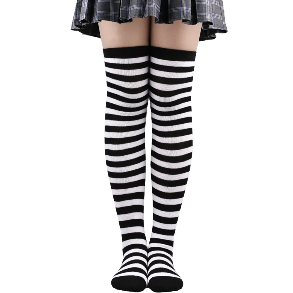 Overknee-Strümpfe für Damen, gestreift, für Damen und Mädchen, schwarz, weiß, rosa, lange Socken über dem Knie, Femboy Cosplay, Lolita, Harajuku, Y2k