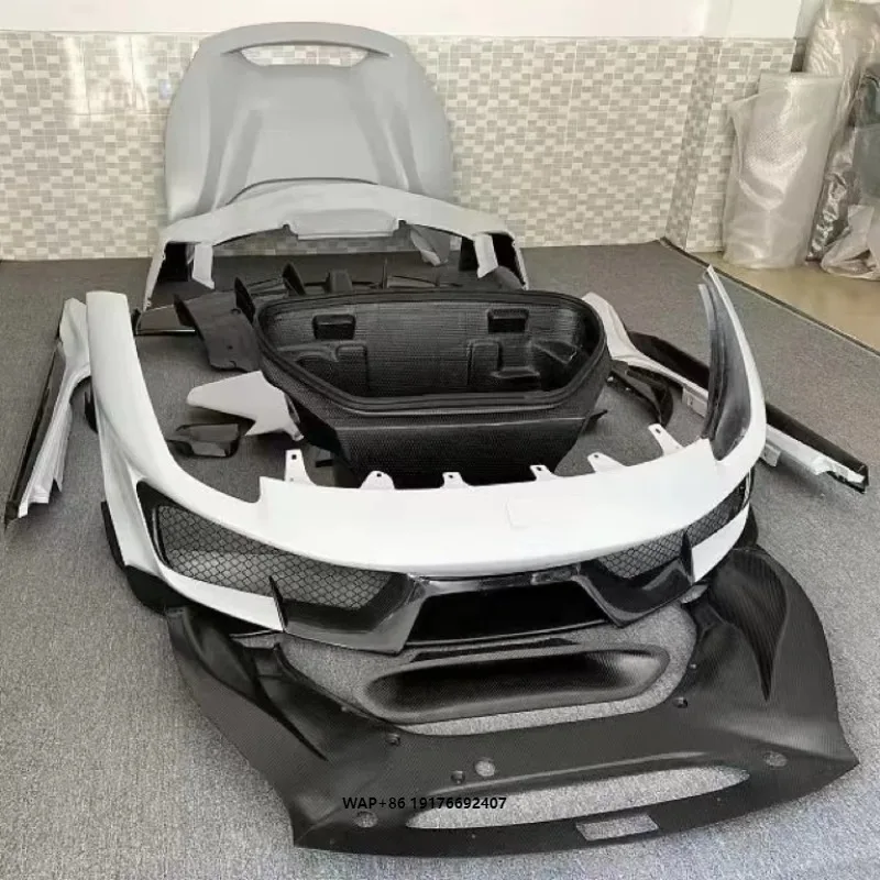 488 Half Dry Carbon Fiber Pista Style Body Kit Front Rear Bumpers Side Skirt Hood Tail Wing Bodykit