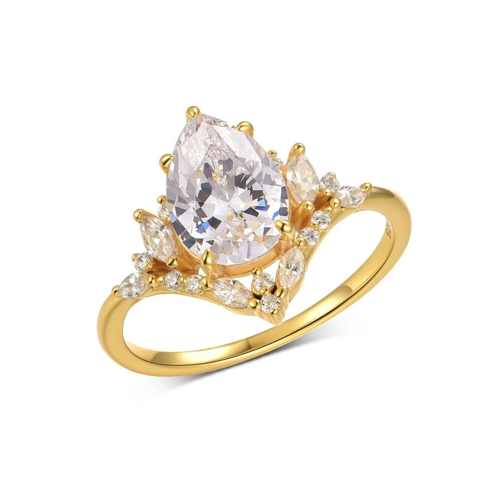 JellyStory S925 Silver Teardrop Crown Band, Full Inlaid Moissanite Minimalist Design, Princess Inspired Jewelry for Daily Wear