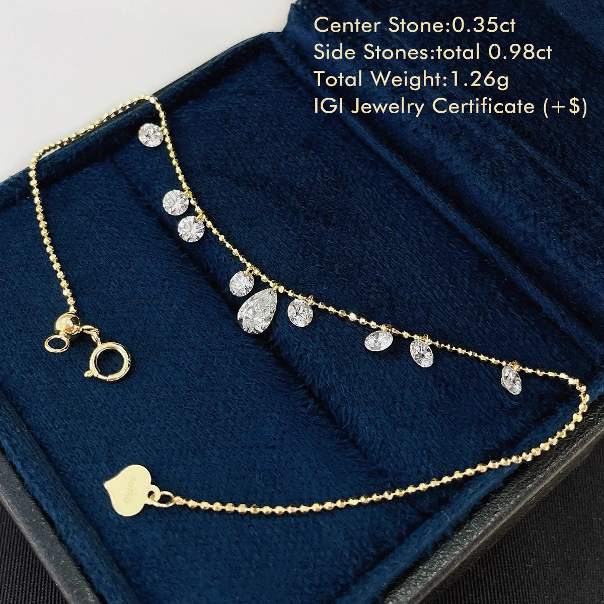 Pear&Round Shape 18K Yellow Gold Lab Grown Diamonds Bracelet Total about 1.33ct Lab Diamond Bracelet Gift for Wife/Girlfriend
