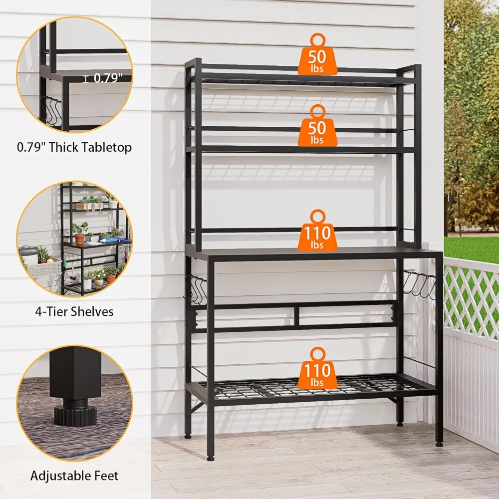 Outdoor Potting Bench Table with Storage, 63 Tall Metal Garden Workstation, 4-Tier Plant Stand Shelves with 8, Customized