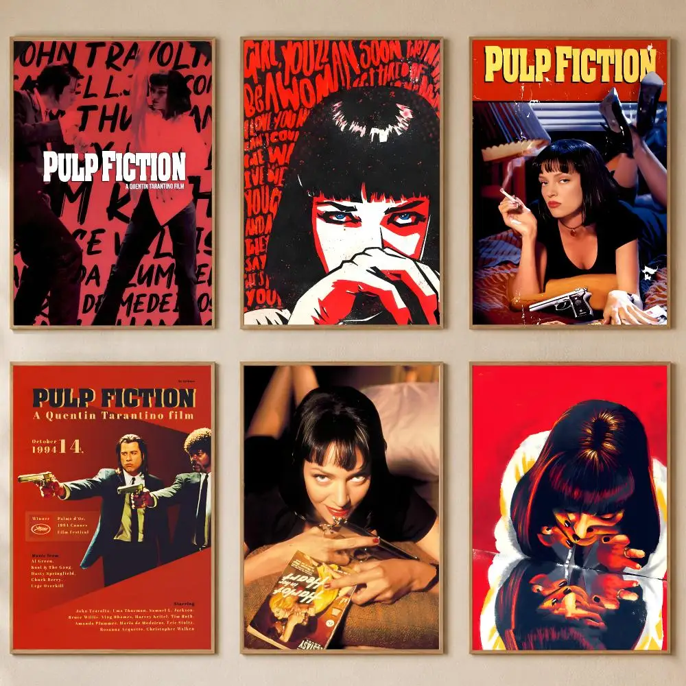 Film P-pulp fiction Poster PP Self-Adhesive Wall Sticker Bedroom Gaming Cafe/Bar Vintage Aesthetic Decor Ideal Gift
