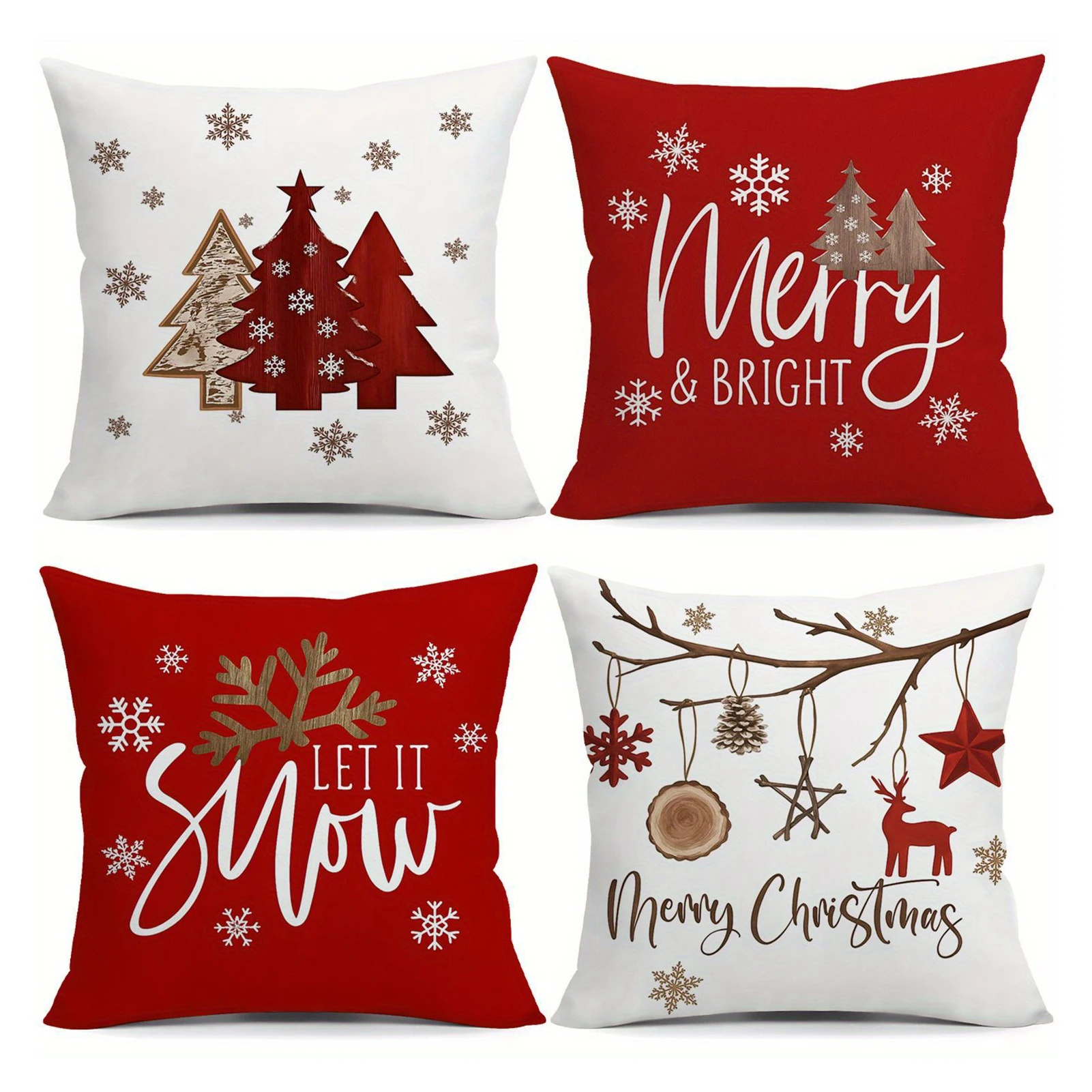 4pack/lot Machine Washable Christmas Themed Cushion Covers Soft Fabric Ultras-stretch For Peaceful Library Corners