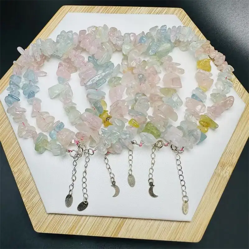 S925 10MM Natural Morganite Gravel Stone Bracelet Gemstone Crystal Healing Bracelet Women Men Fine Jewelry Gift 1PCS