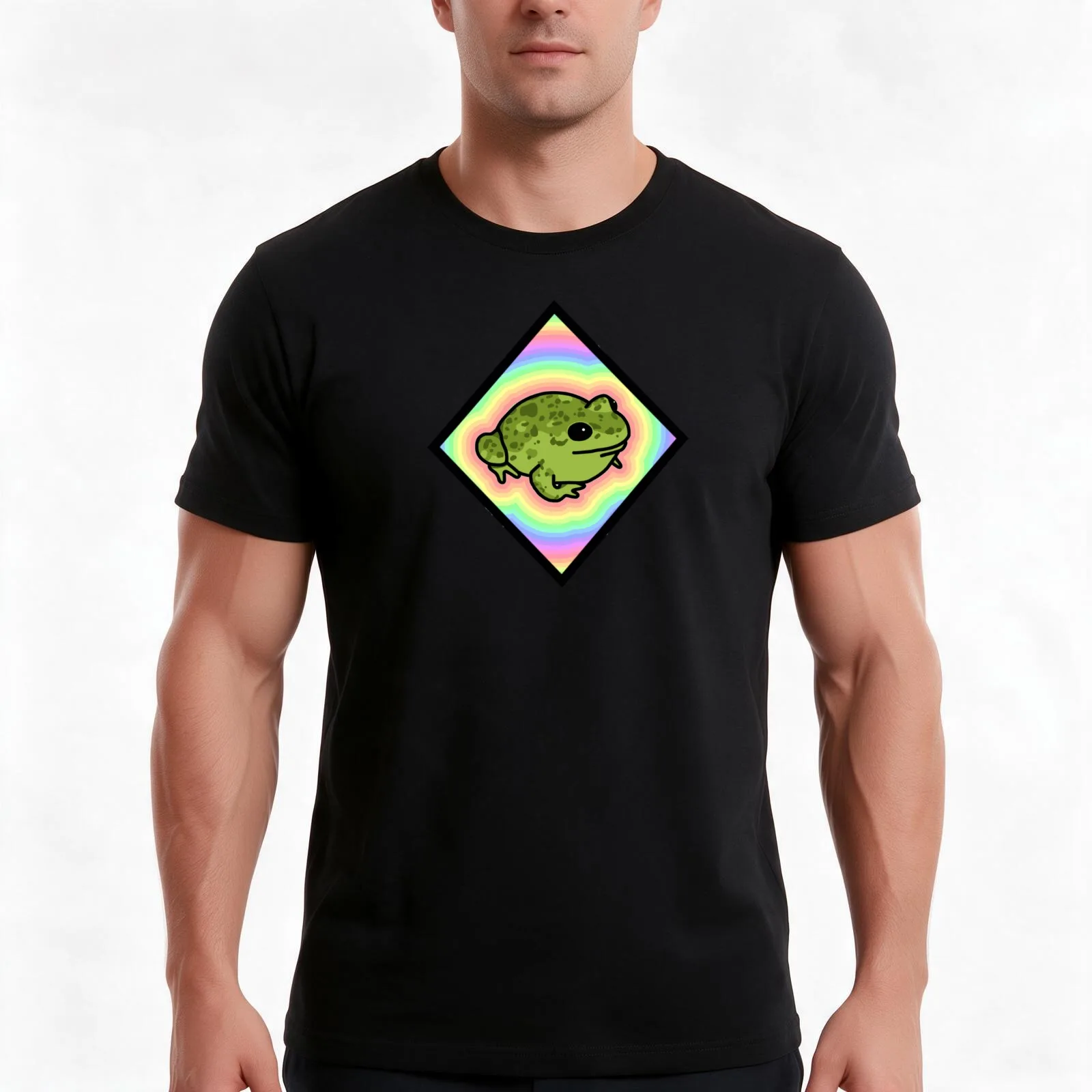 Diamond Pastel Frog T-Shirt, Summer Casual Cotton Tee, Oversized Streetwear Tops, Vintage Graphic Print, Loose Fit Short Sleeve