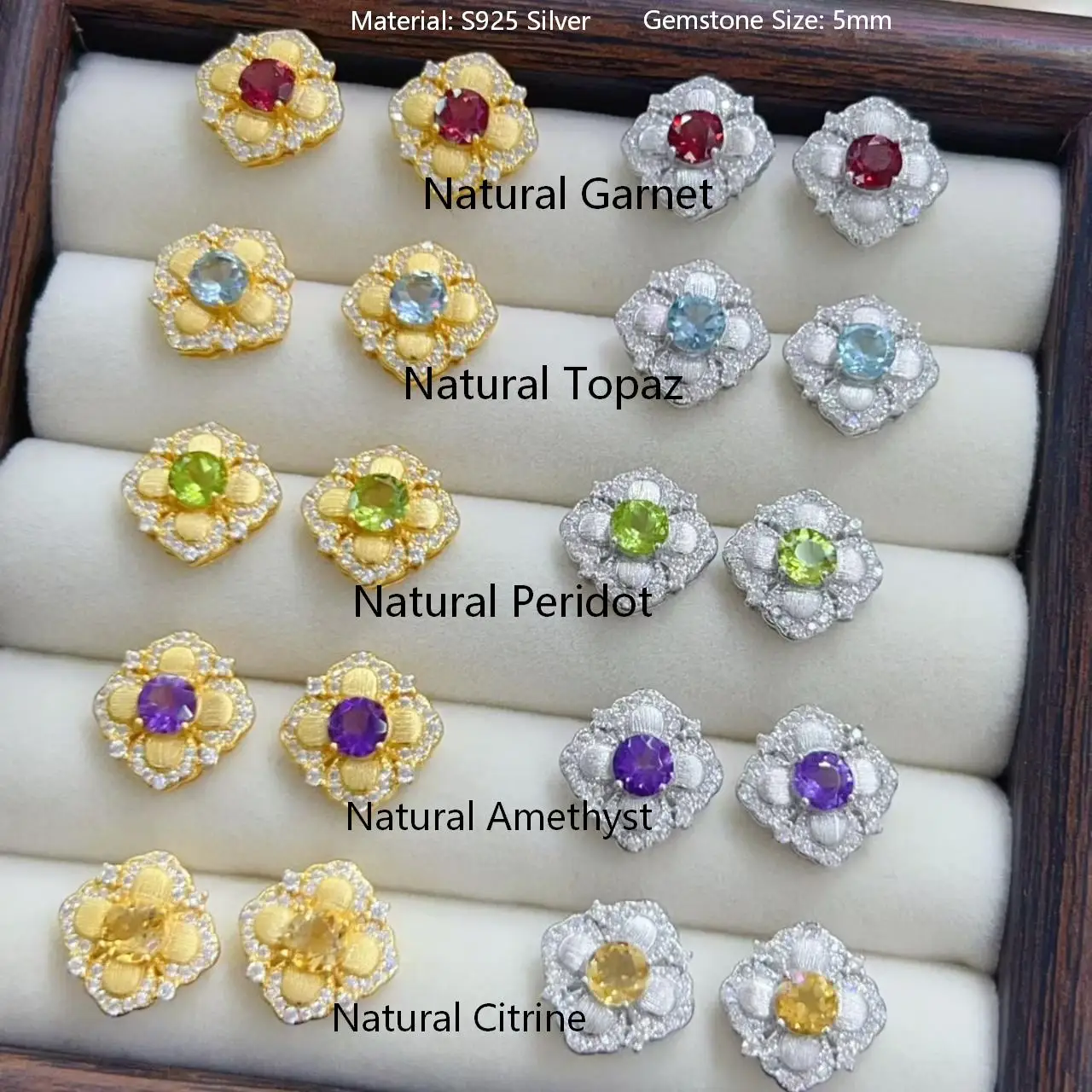 Certificate 925 Sterling Silver Semi-precious Gemstone Jewelry Handcrafted Rigato Genuine Peridot Topaz Citrine Amethyst Earring