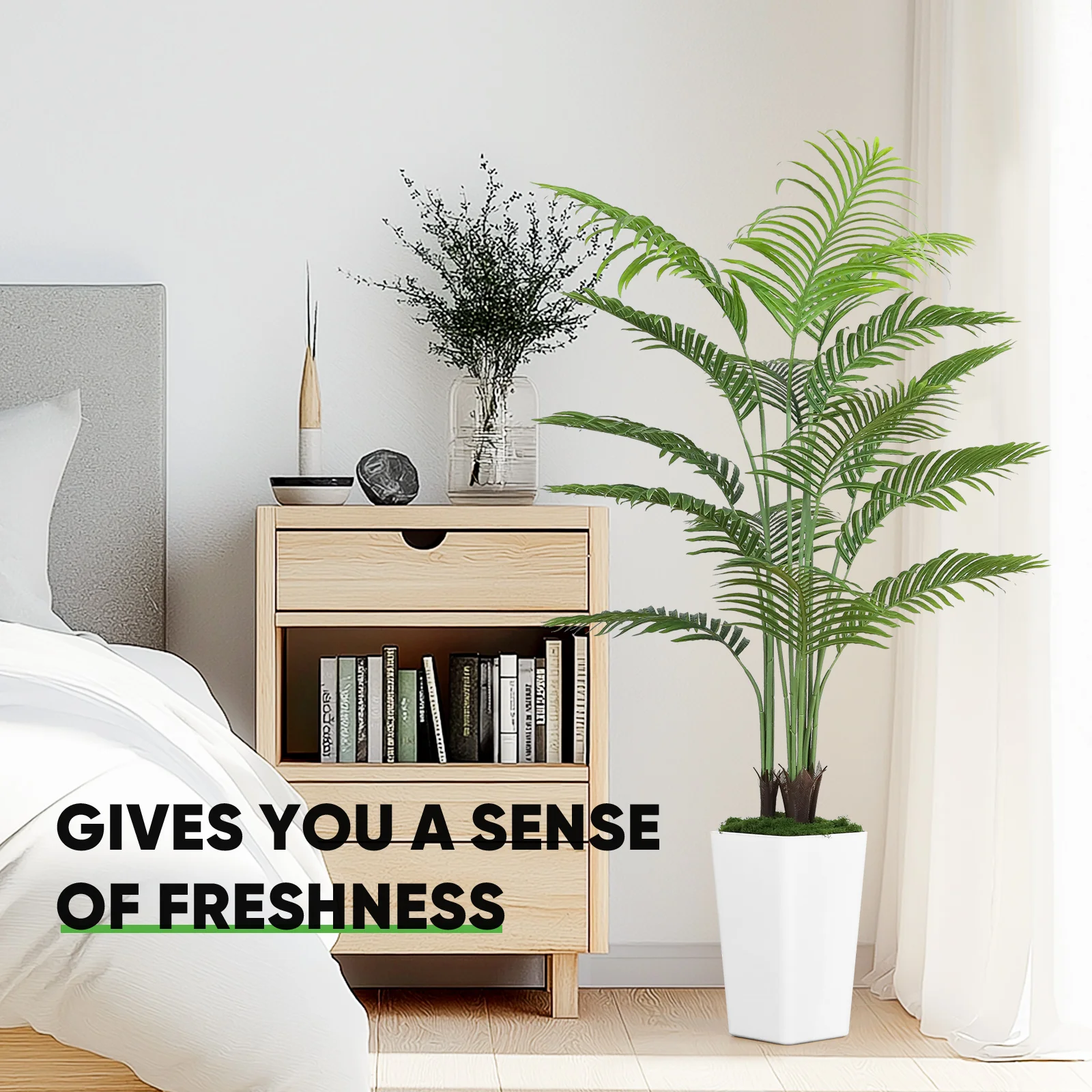 

Artificial Areca Palm Plant 5FT Faux Tropical Palm Plant Dypsis Lutescens Plants in Pot for Home Office Living Room