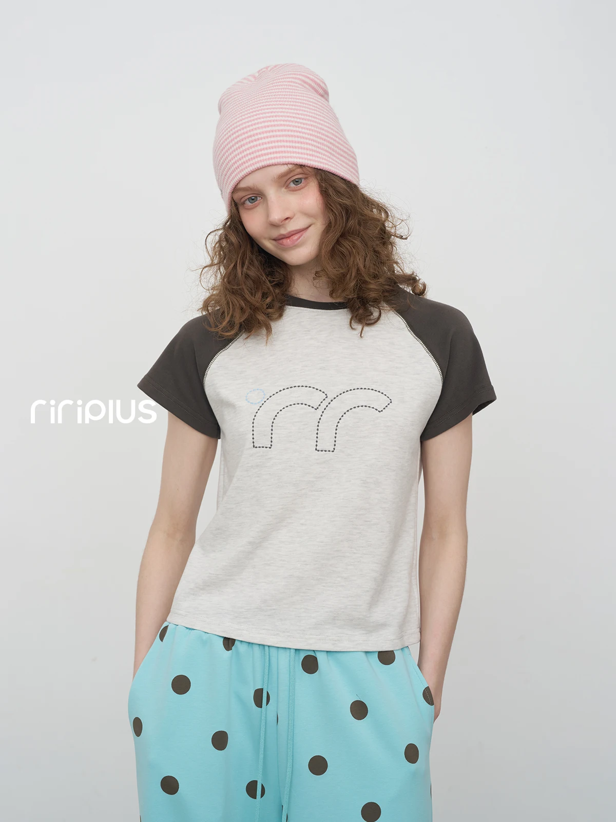 Riverstone plus Dopaamine Color Block T-Shirt Women's Summer New Sport Slim Fit Short Sleeve Top Cotton Polyester Spandex