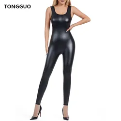 Women's Waist Trainer Corsets Tight leggings Faux Leather Tank Tops Shapewear Body Shaper Leather Jumpsuits Sleeveless Bodysuits