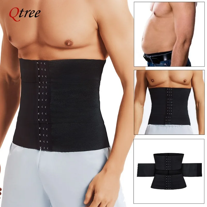 Qtree Slimming Hooks Waist Trainer Belt Men Body Shaper Trimmer Weight Loss Corset Fitness Sauna Sweat Belly Fat Burner Strap