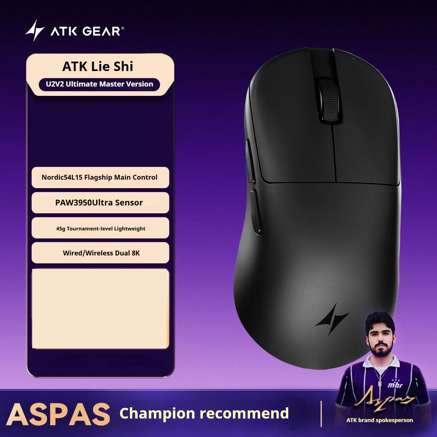 ATK U2 V2 Ultimate Wireless Mouse 3-Mode Paw3950ultra Nordic54l15 ATK U2 V2 Ultimate Wireless Mouse 3-Mode Paw3950ultra Nordic54l15