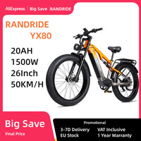 RANDRIDE YX80 Electric Bike, 1500W Brushless Motor, 48V 20Ah Battery, 26x4.0'' CST Fat Tire Ebike, 50km/h Speed,Hydraulic Brake