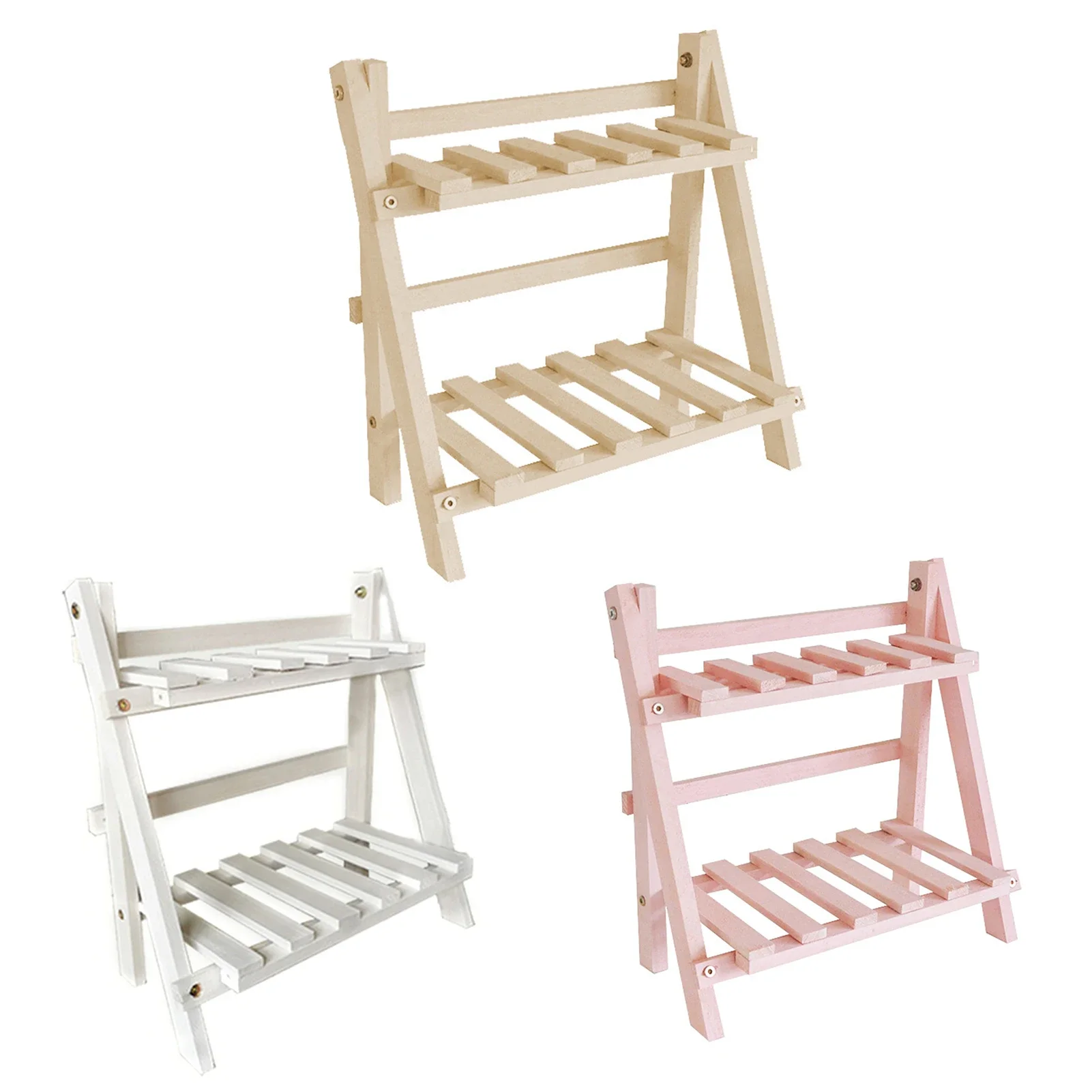 

2 Tier Wooden Plant Stand Flower Pot Display Shelf Rack Log White Pink for Succulents Plants Display Garden Balcony Decoration