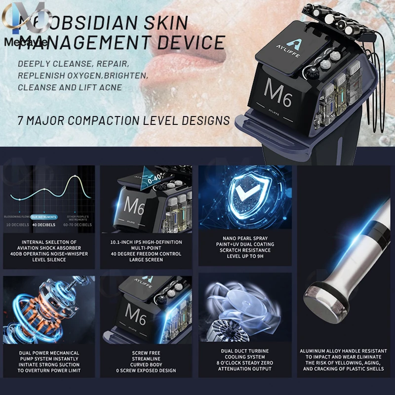 

Mecavie 4th Gen Obsidian M6 6IN1 Hydrafacial Beauty Machine,6 Aluminium Handles:Deep Clean,Oxygen Injection,Plasma Acne Clear,Microcurrent Lifting,Nutrient Import,Skin Repair for Professional SPA Salon Facial Skin Management Equipment