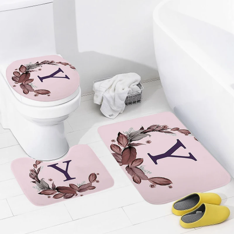 3pcs Letters and wreaths home bathroom floor mats Bath mat modern bathroom accessories rug Toilet mat Bathtub anti-slip carpet