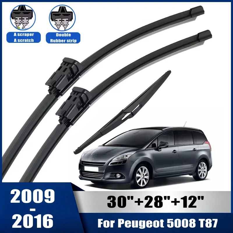Wiper Front & Rear Wiper Blades Set For Peugeot 5008 T87 2009-2016 Windshield Windscreen Window Brushes 30''+28''+12''