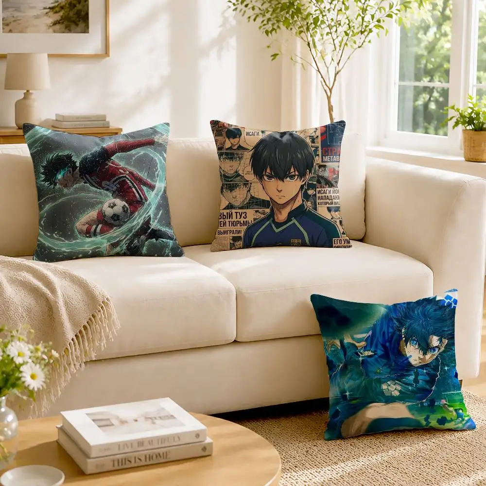 B-Blue Lock Anime I-Isagi  Custom Double Sided Print Square Pillow Cushion Cover