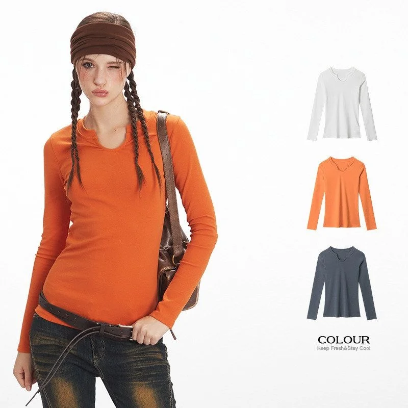 

HeyHenry Women's Slim Fit Long Sve Base irt Pure Color Autumn T-irt Commute Sle Korean Version Cotton Blend