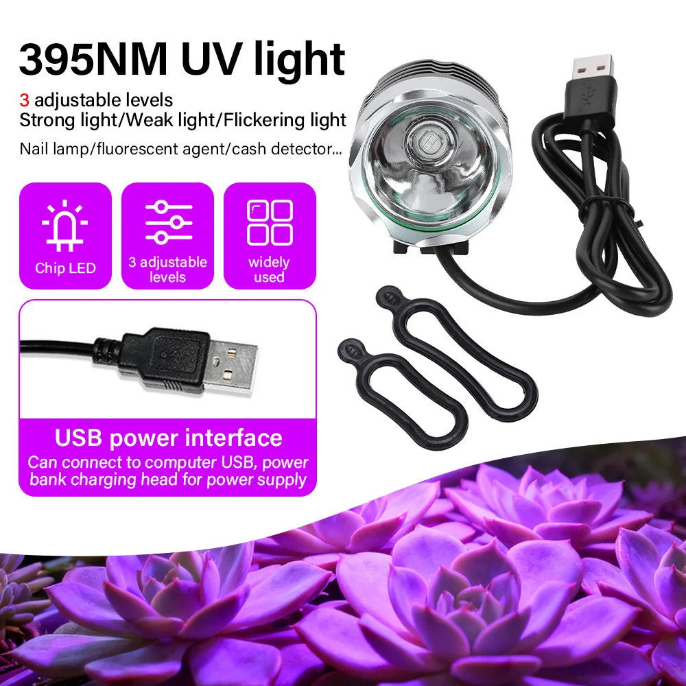 

УФ-лампа 395 нм, 3-скоростная регулируемая лампа для отверждения, двухламповая, высокомощная, для тестирования флуоресценции за 10 секунд, светодиодная, фиолетовый свет