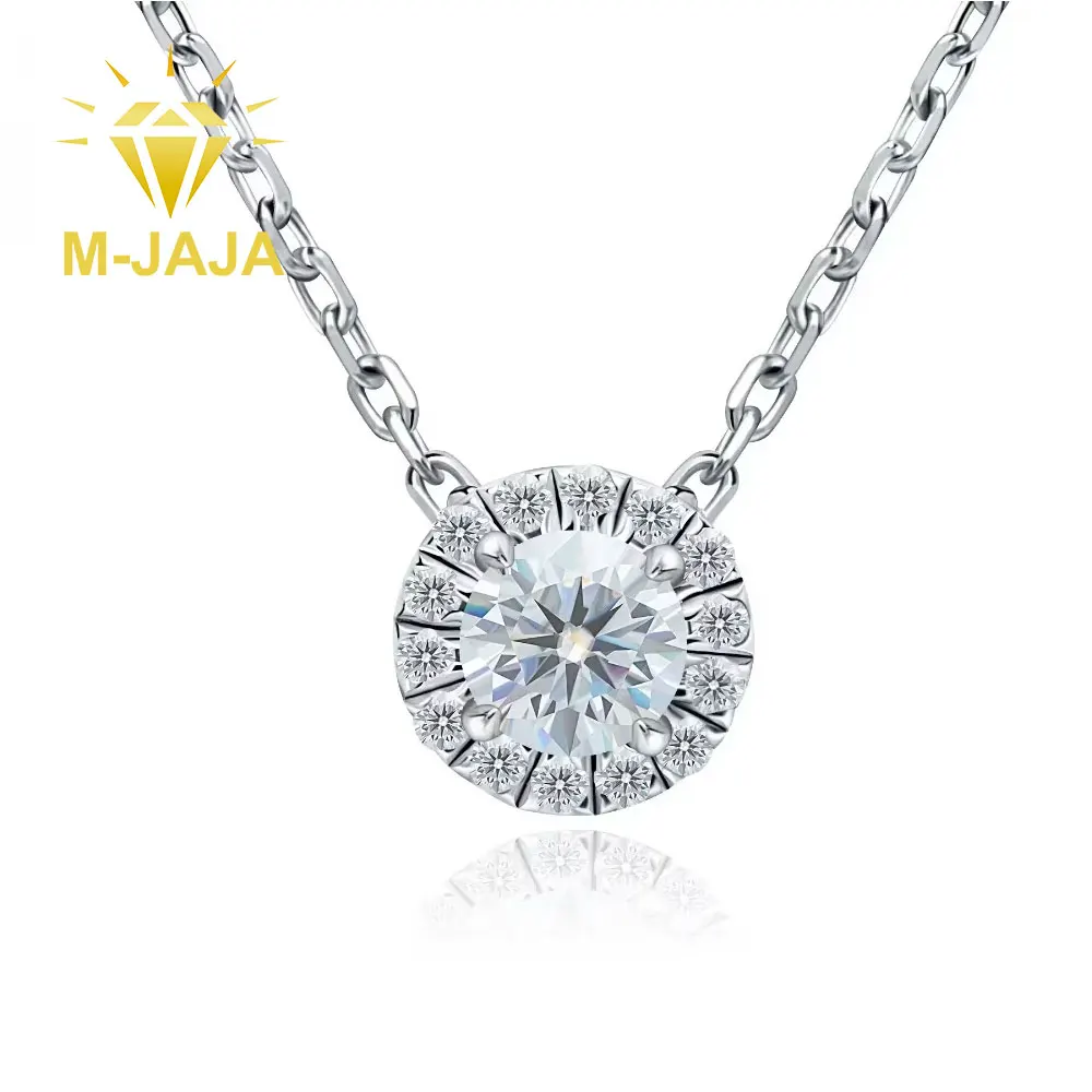 M-JAJA Moissanite Necklace 0.5ct/1ct D Color Round Cut Pendant 18K White Gold Plated Adjustable 925 Sterling Silver Fine Jewelry
