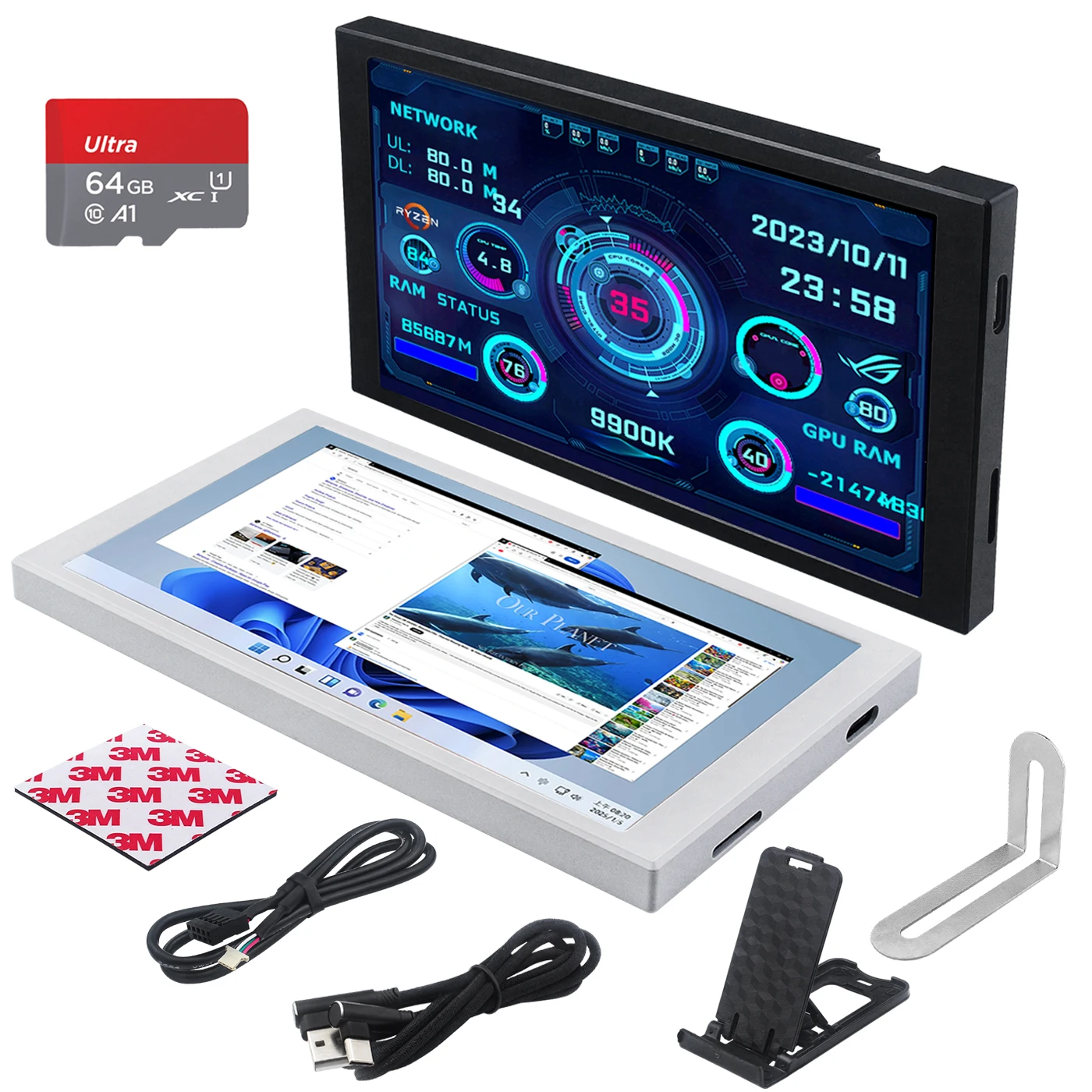TURZX 5.2-calowy Inteligentny Wyświetlacz 1280*720 USB Dodatkowy Ekran IPS LCD Rozszerzenie Ekranu Komputerowego Odtwarzanie z Kart TF Monitor Obsługa FPS Pogoda — zdjęcie produktu 7