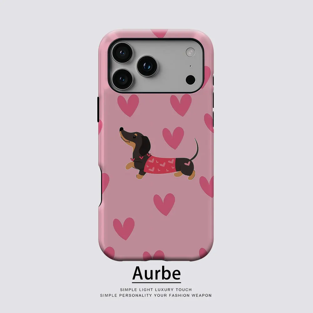 Aurbe Matte 2-in-1 Film Magsafe Hülle für iPhone 17 16 15 14 Plus 17 Pro Max Stoßfeste Hartschale Valentinstag Dackel-Hülle